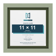 Green 13 x 13 inch picture frame with a green mount for an 11 x 11 inch photo