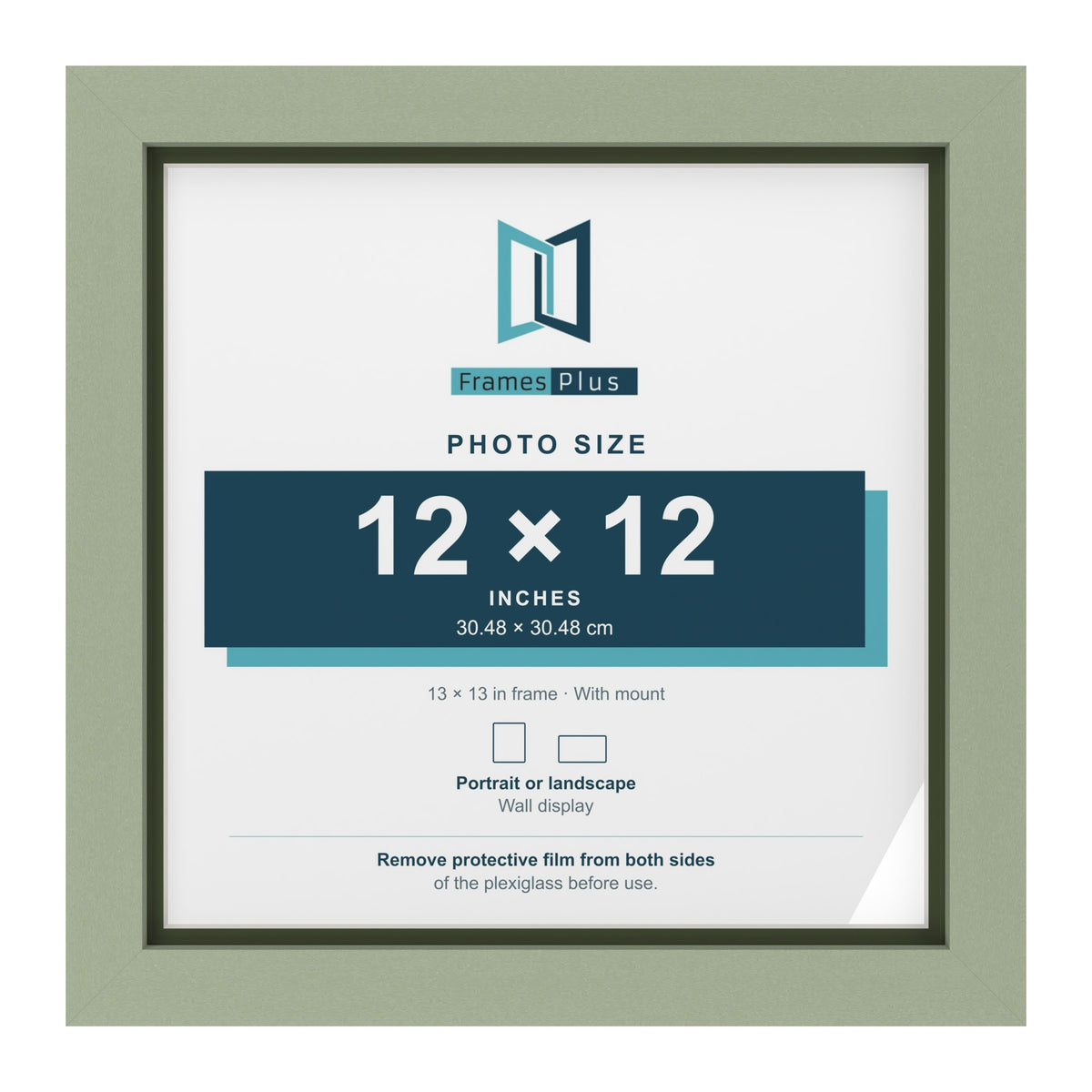 Green 13 x 13 inch picture frame with a green mount for a 12 x 12 inch photo