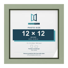 Green 13 x 13 inch picture frame with a green mount for a 12 x 12 inch photo