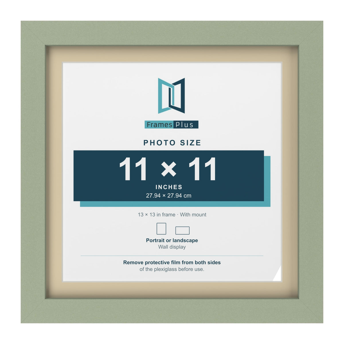 Green 13 x 13 inch picture frame with an ivory mount for an 11 x 11 inch photo