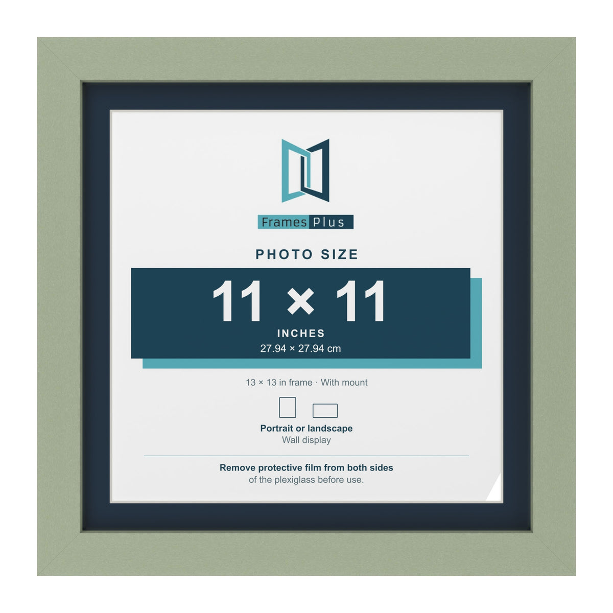 Green 13 x 13 inch picture frame with a Pacific Blue mount for an 11 x 11 inch photo