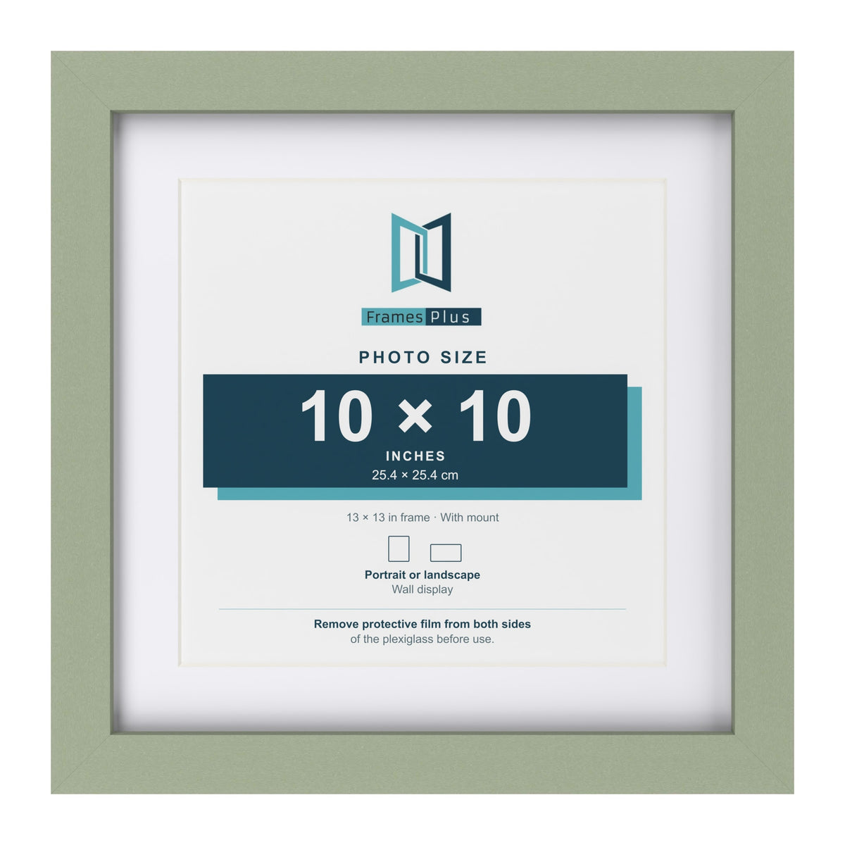 Green 13 x 13 inch picture frame with a white mount for a 10 x 10 inch photo