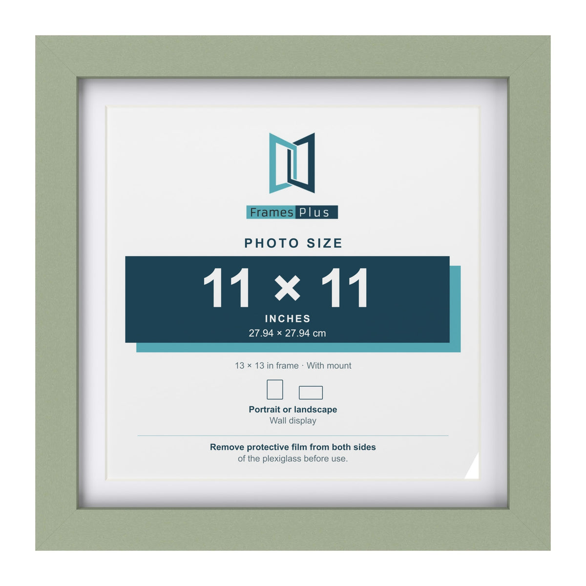 Green 13 x 13 inch picture frame with a white mount for a 11 x 11 inch photo