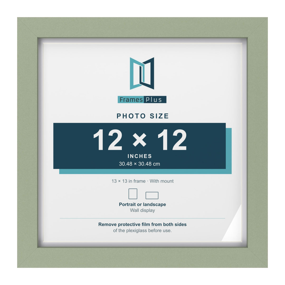 Green 13 x 13 inch picture frame with a white mount for a 12 x 12 inch photo