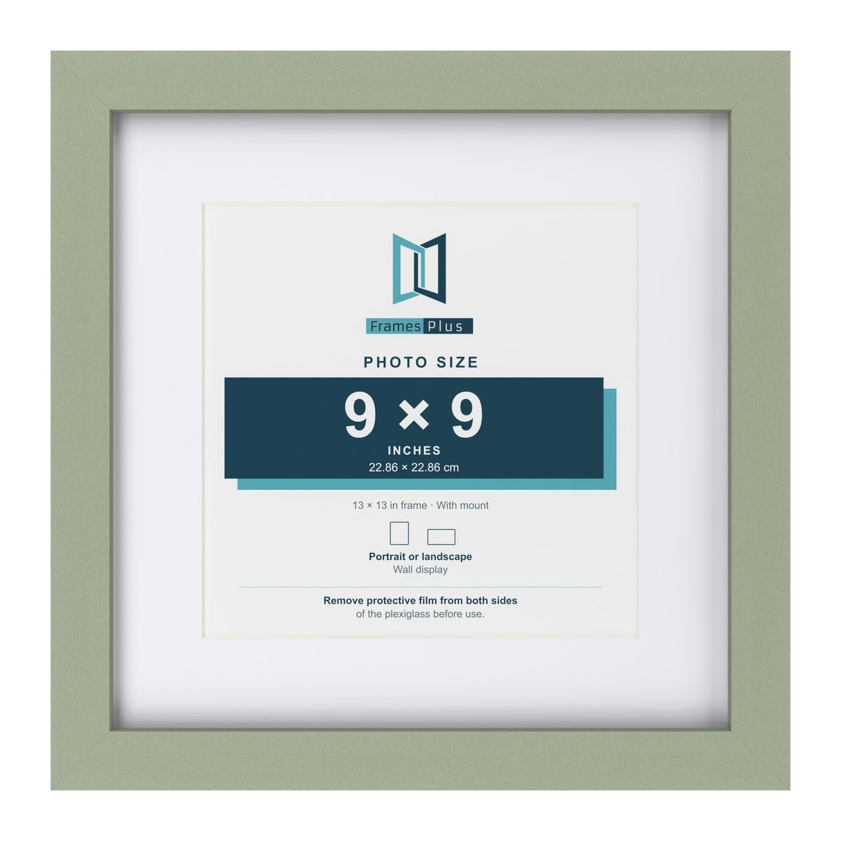 Green 13 x 13 inch picture frame with a white mount for a 9 x 9 inch photo