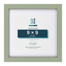 Green 13 x 13 inch picture frame with a white mount for a 9 x 9 inch photo