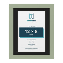 Green 14 x 11 inch picture frame with a black mount for a 12 x 8 inch photo