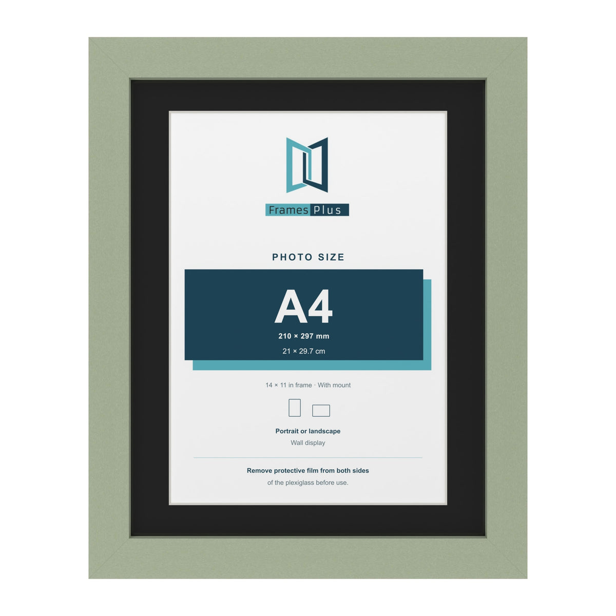 Green 14 x 11 inch picture frame with a black mount for an A4 photo