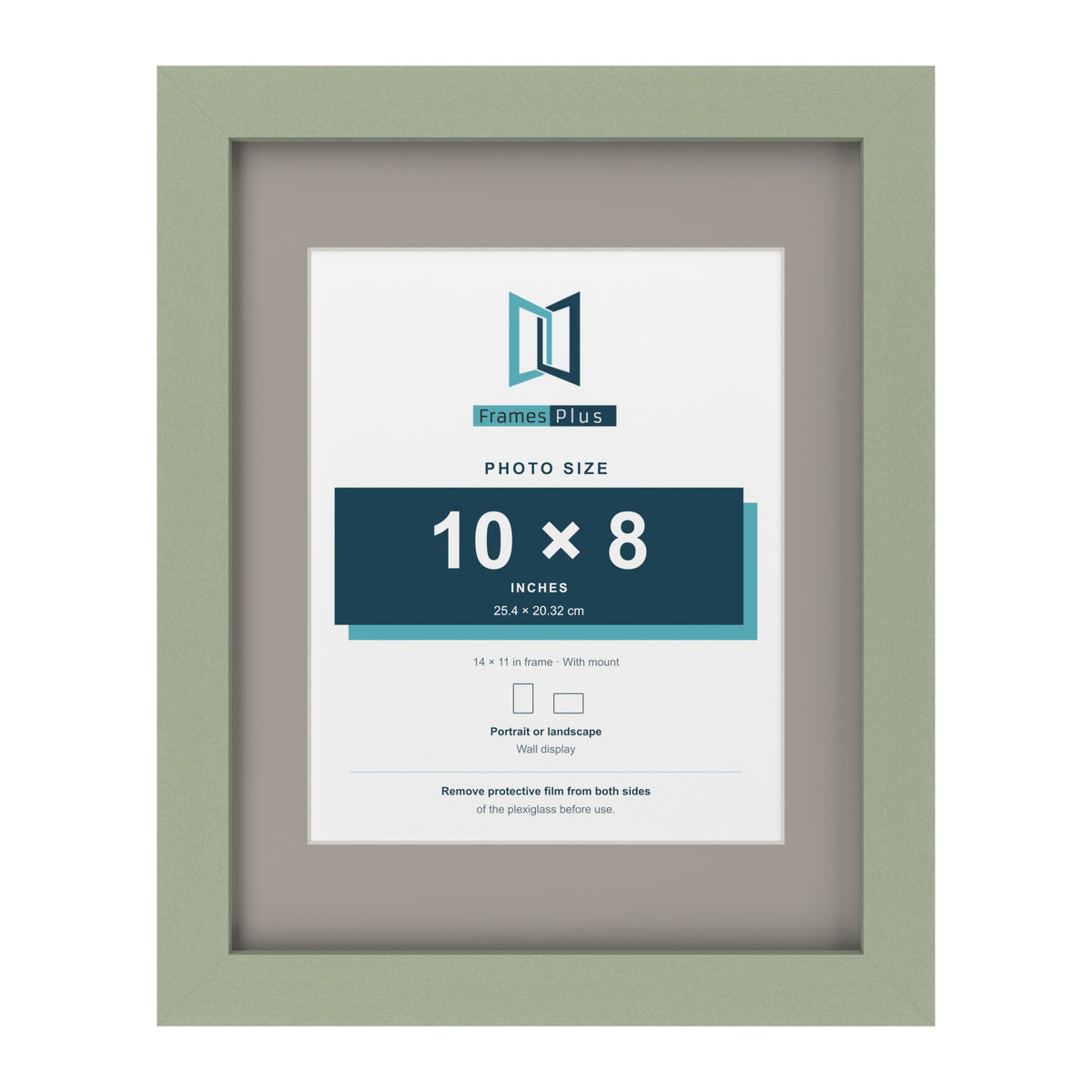 Green 14 x 11 inch picture frame with a Dawn Grey mount for a 10 x 8 inch photo