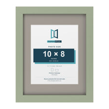 Green 14 x 11 inch picture frame with a Dawn Grey mount for a 10 x 8 inch photo