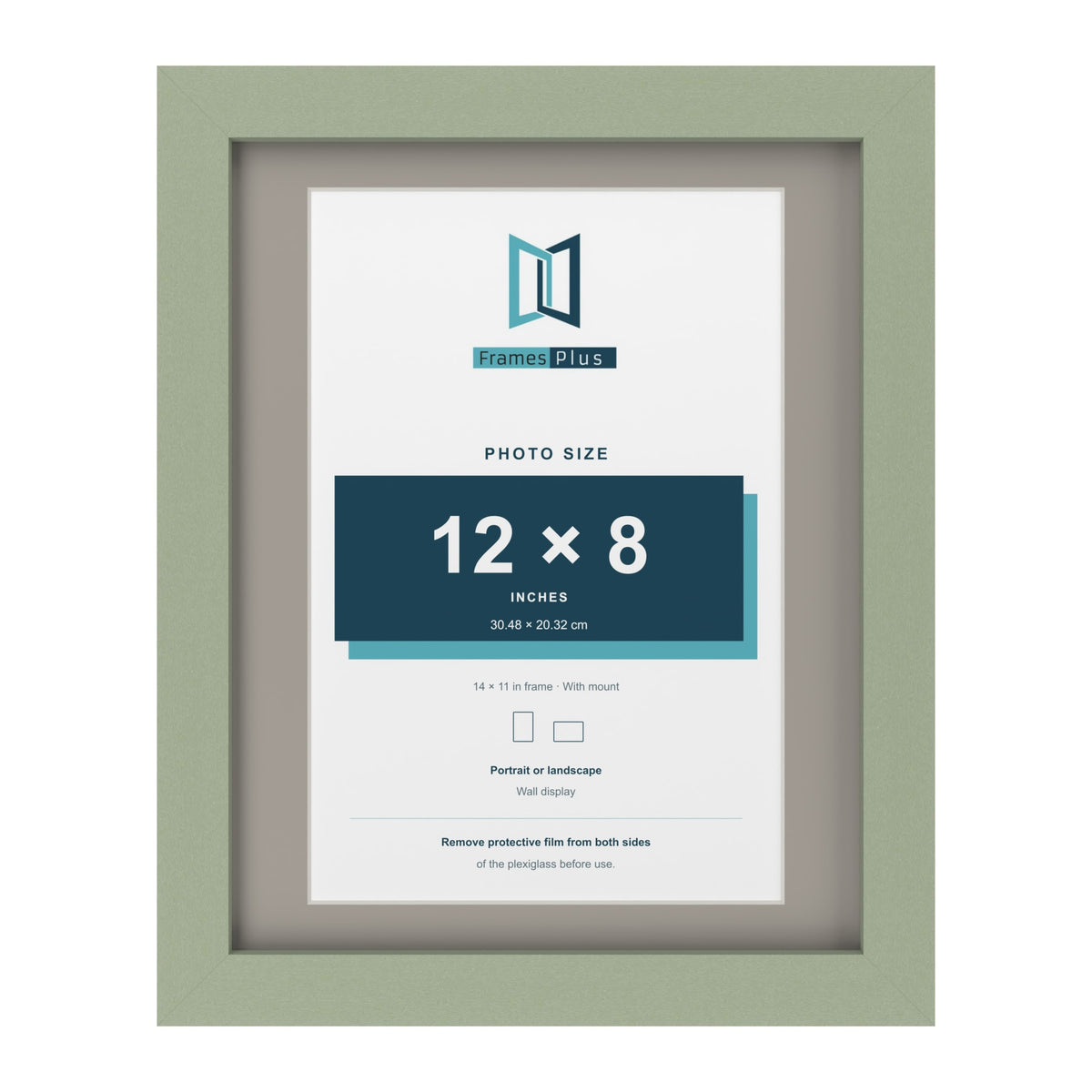 Green 14 x 11 inch picture frame with a Dawn Grey mount for a 12 x 8 inch photo
