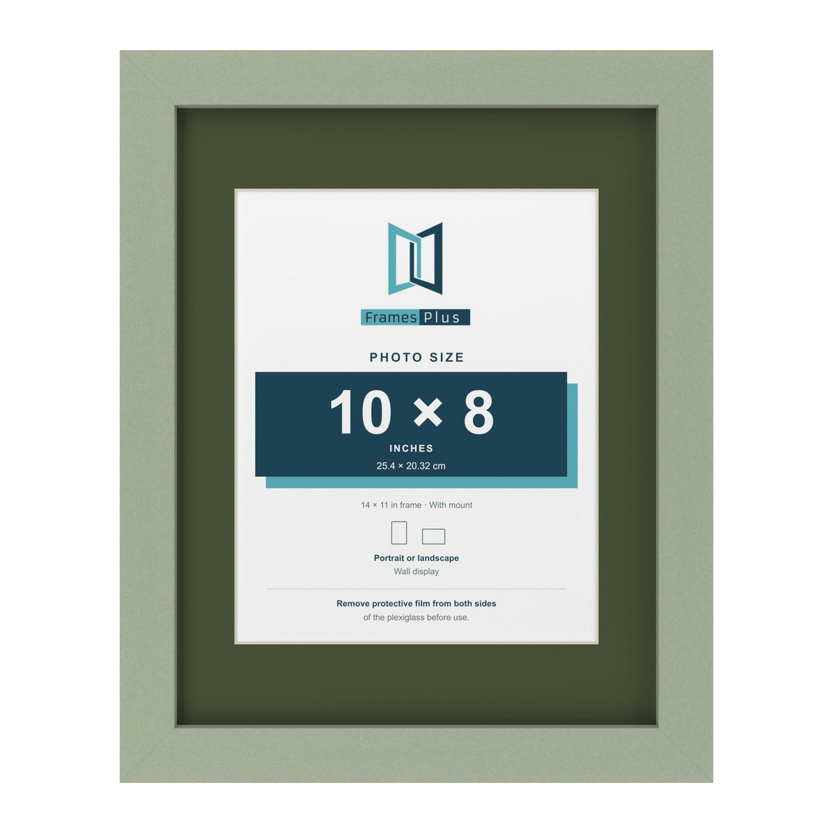 Green 14 x 11 inch picture frame with a green mount for a 10 x 8 inch photo