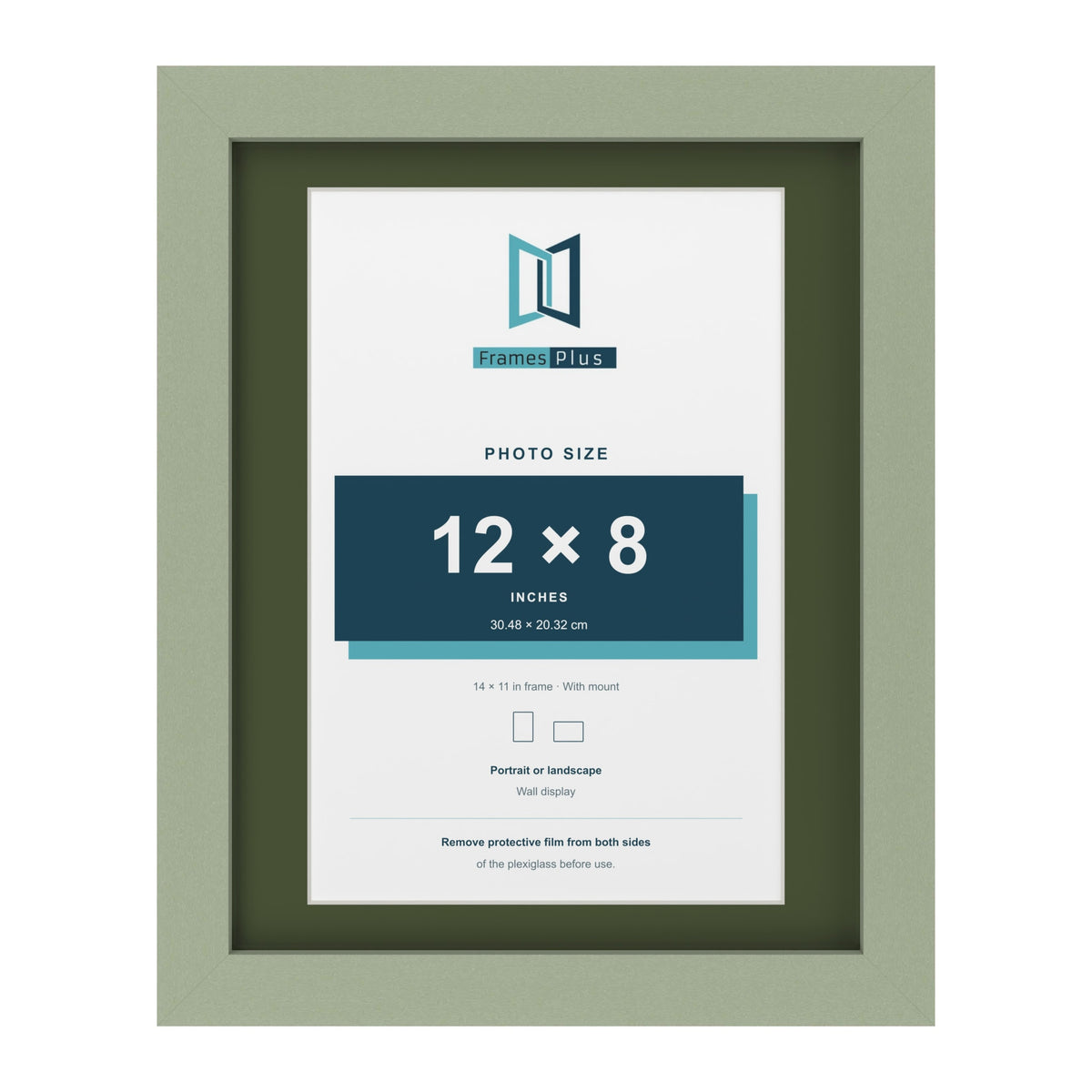 Green 14 x 11 inch picture frame with a green mount for a 12 x 8 inch photo