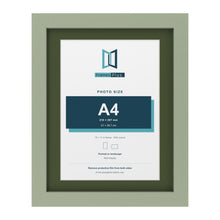 Green 14 x 11 inch picture frame with a green mount for an A4 photo