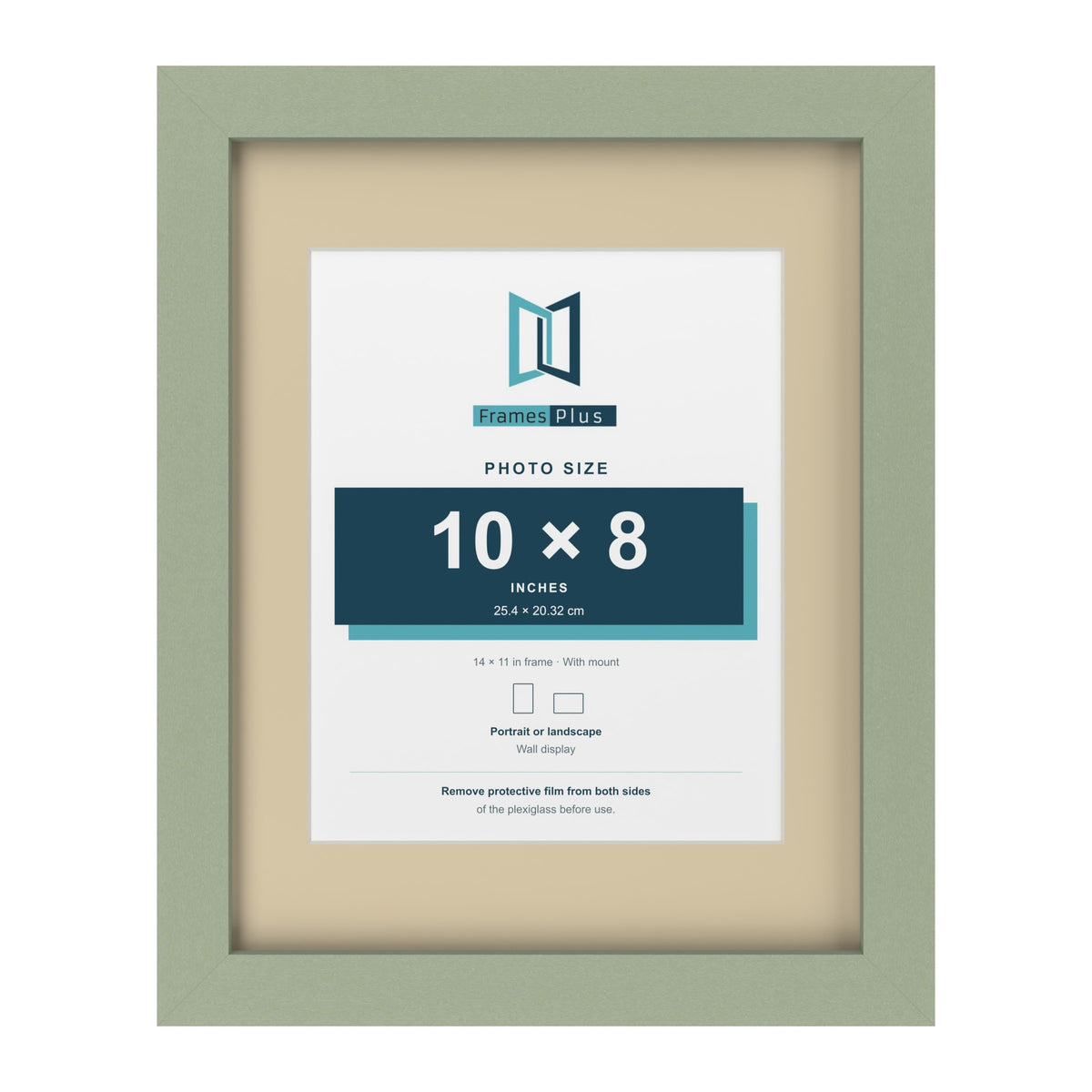Green 14 x 11 inch picture frame with an ivory mount for a 10 x 8 inch photo