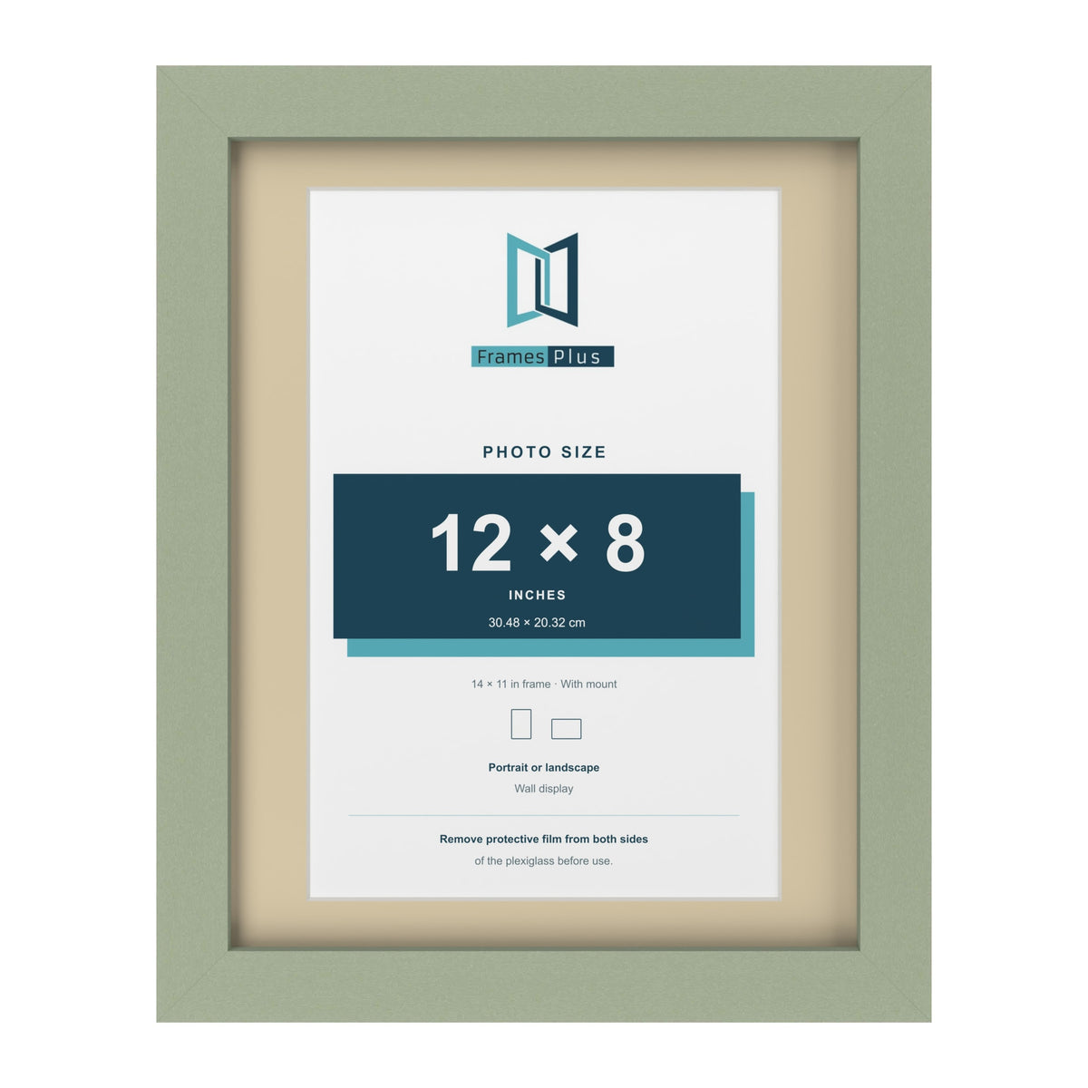 Green 14 x 11 inch picture frame with an ivory mount for a 12 x 8 inch photo