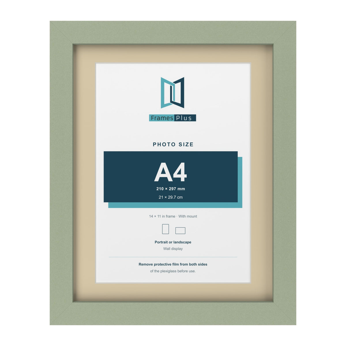 Green 14 x 11 inch picture frame with an ivory mount for an A4 photo