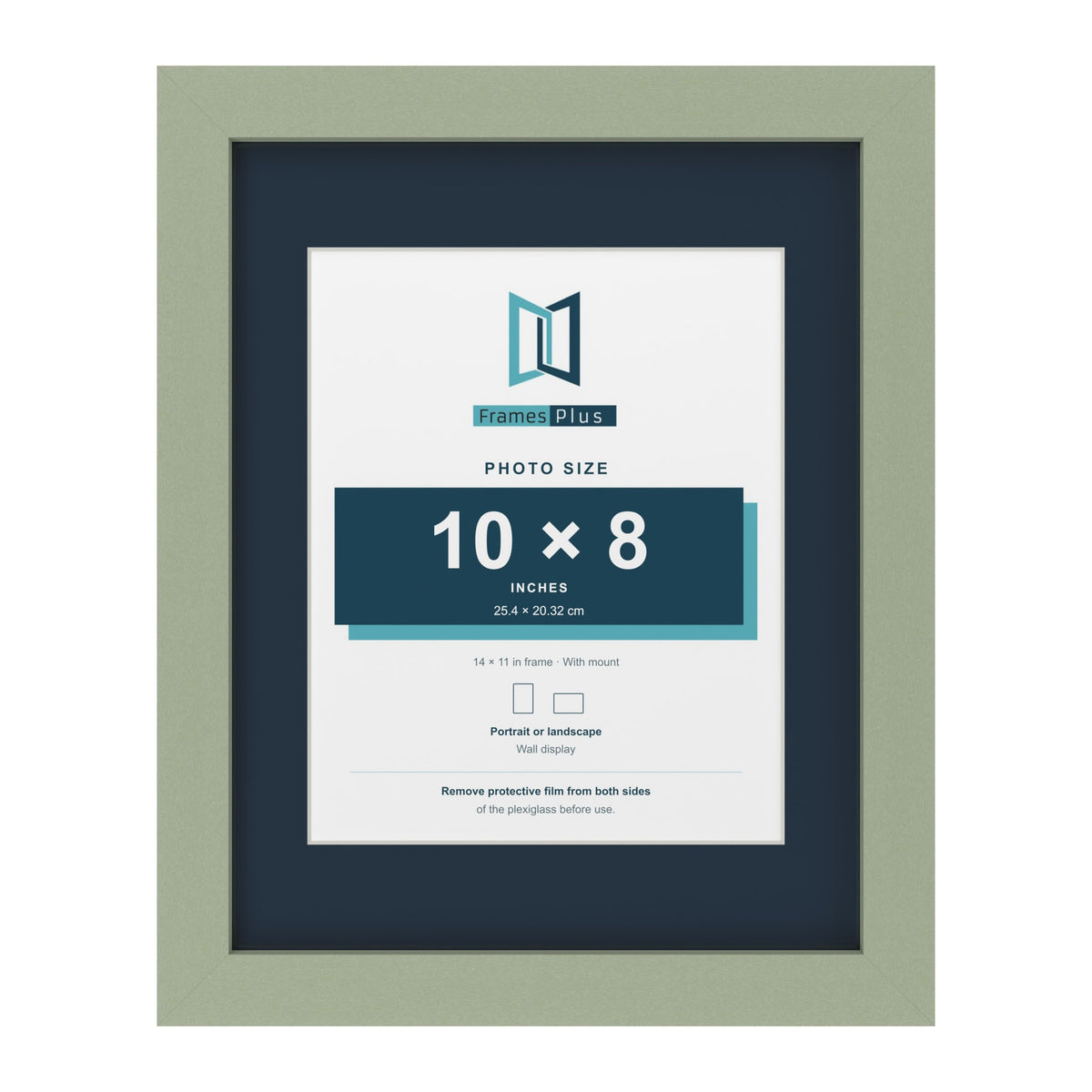 Green 14 x 11 inch picture frame with a Pacific Blue mount for a 10 x 8 inch photo
