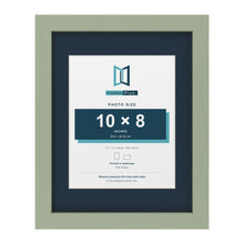 Green 14 x 11 inch picture frame with a Pacific Blue mount for a 10 x 8 inch photo