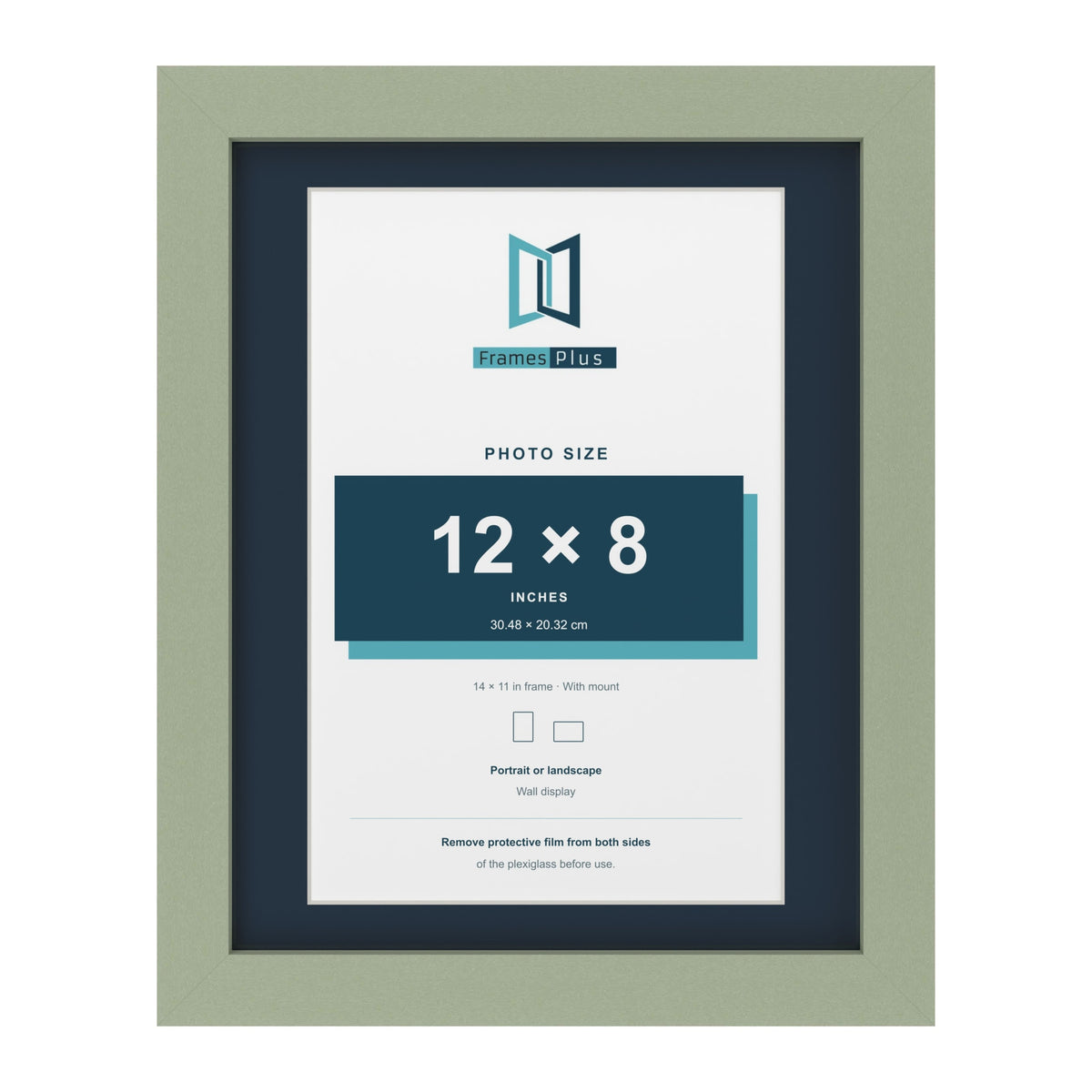 Green 14 x 11 inch picture frame with a Pacific Blue mount for a 12 x 8 inch photo