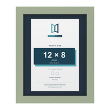 Green 14 x 11 inch picture frame with a Pacific Blue mount for a 12 x 8 inch photo