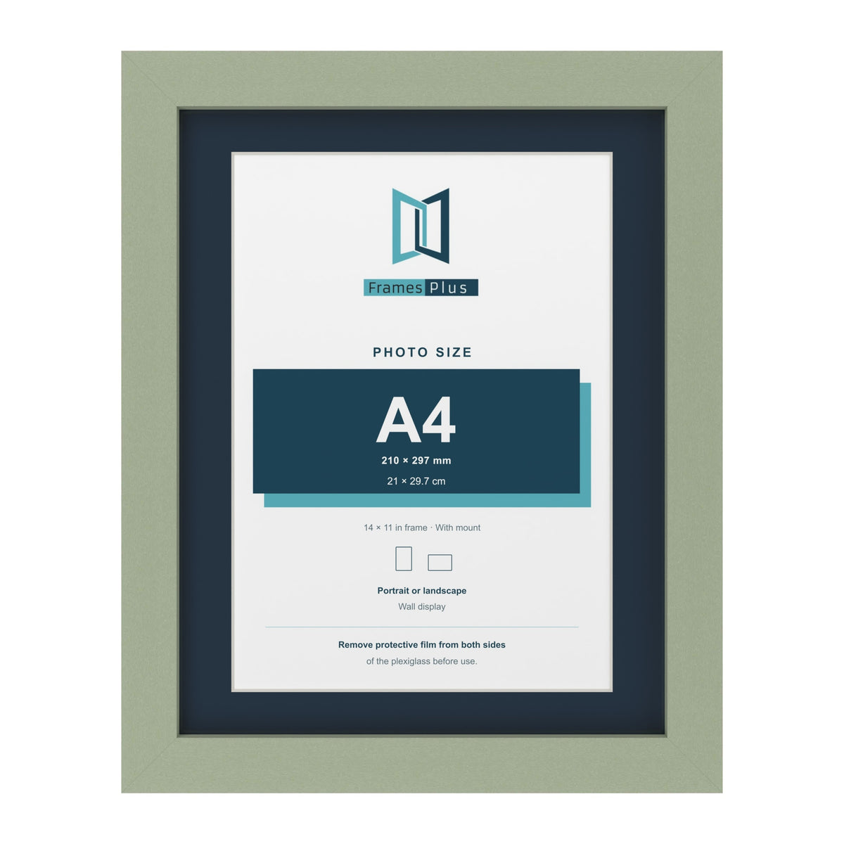 Green 14 x 11 inch picture frame with a Pacific Blue mount for an A4 photo