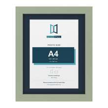 Green 14 x 11 inch picture frame with a Pacific Blue mount for an A4 photo
