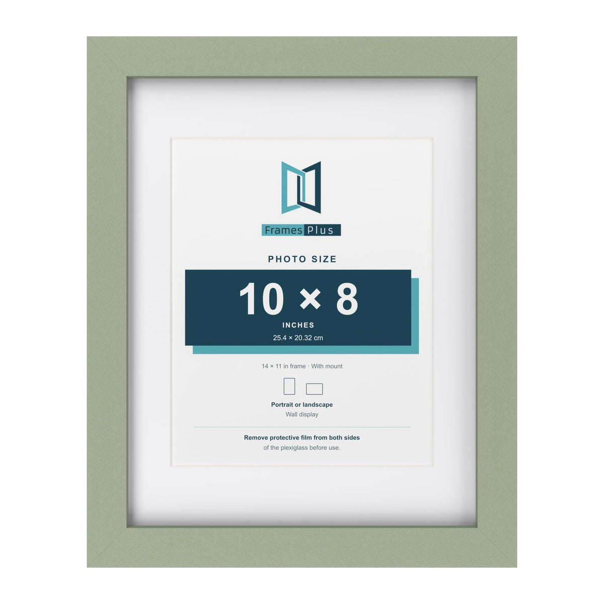 Green 14 x 11 inch picture frame with a white mount for a 10 x 8 inch photo