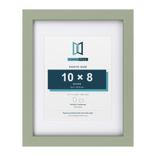 Green 14 x 11 inch picture frame with a white mount for a 10 x 8 inch photo