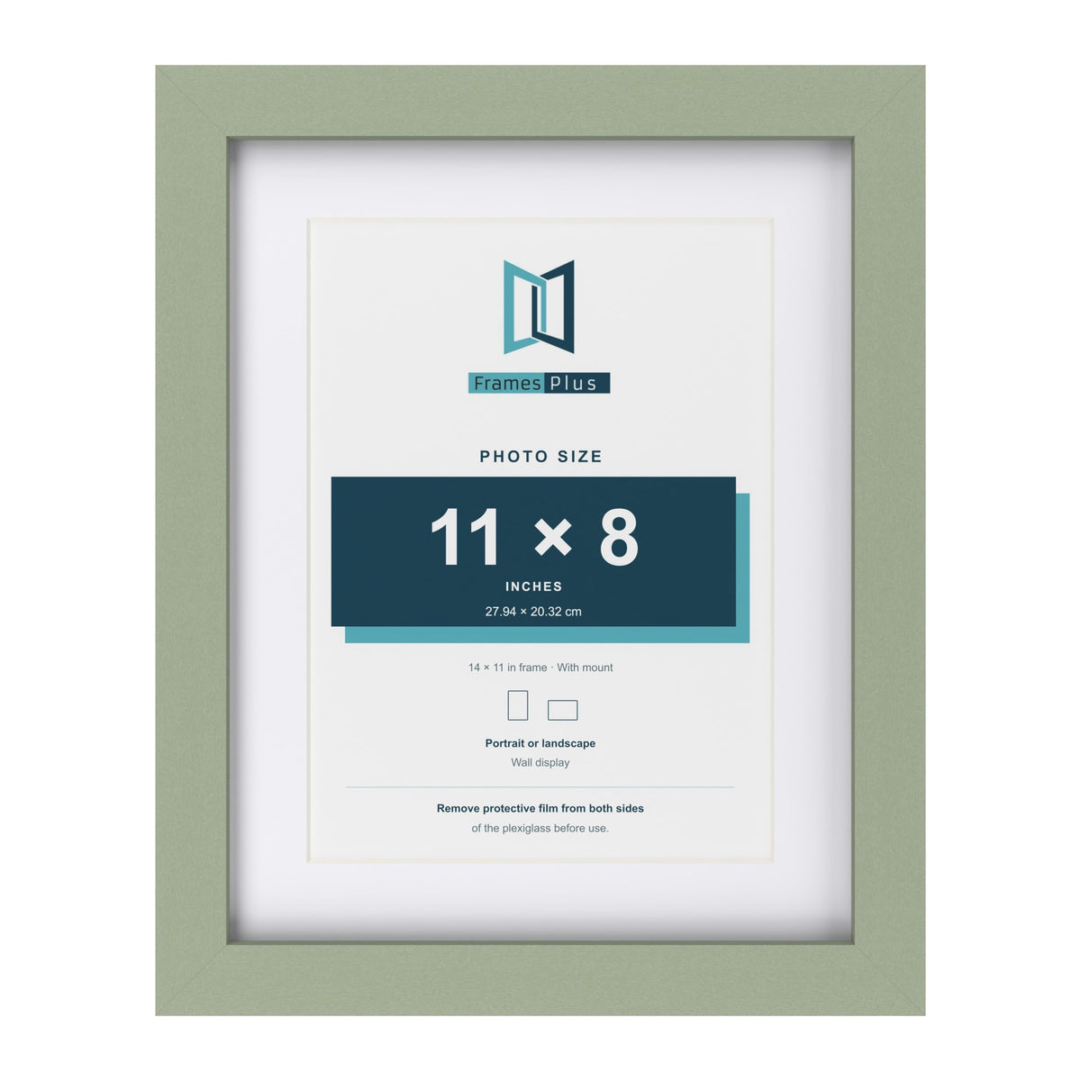 Green 14 x 11 inch picture frame with a white mount for an 11 x 8 inch photo