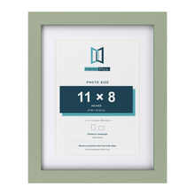 Green 14 x 11 inch picture frame with a white mount for an 11 x 8 inch photo
