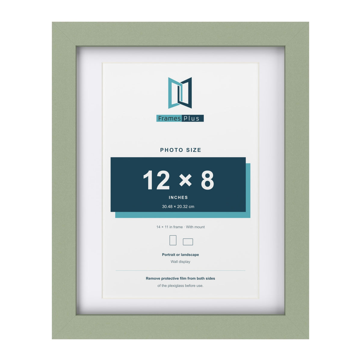 Green 14 x 11 inch picture frame with a white mount for a 12 x 8 inch photo