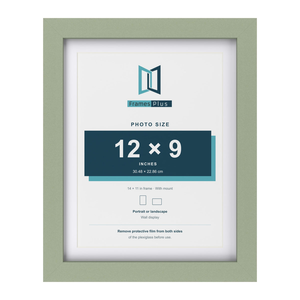 Green 14 x 11 inch picture frame with a white mount for a 12 x 9 inch photo