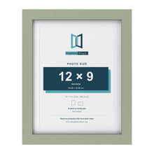Green 14 x 11 inch picture frame with a white mount for a 12 x 9 inch photo