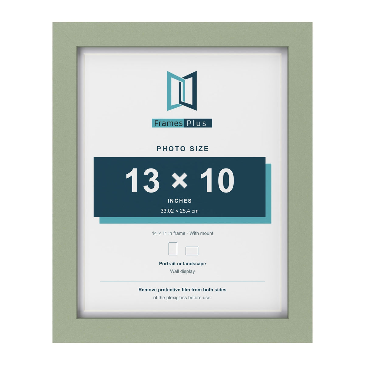 Green 14 x 11 inch picture frame with a white mount for a 13 x 10 inch photo