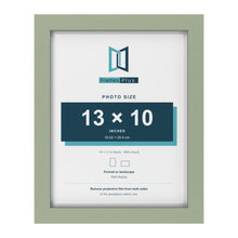 Green 14 x 11 inch picture frame with a white mount for a 13 x 10 inch photo