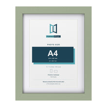 Green 14 x 11 inch picture frame with a white mount for an A4 photo