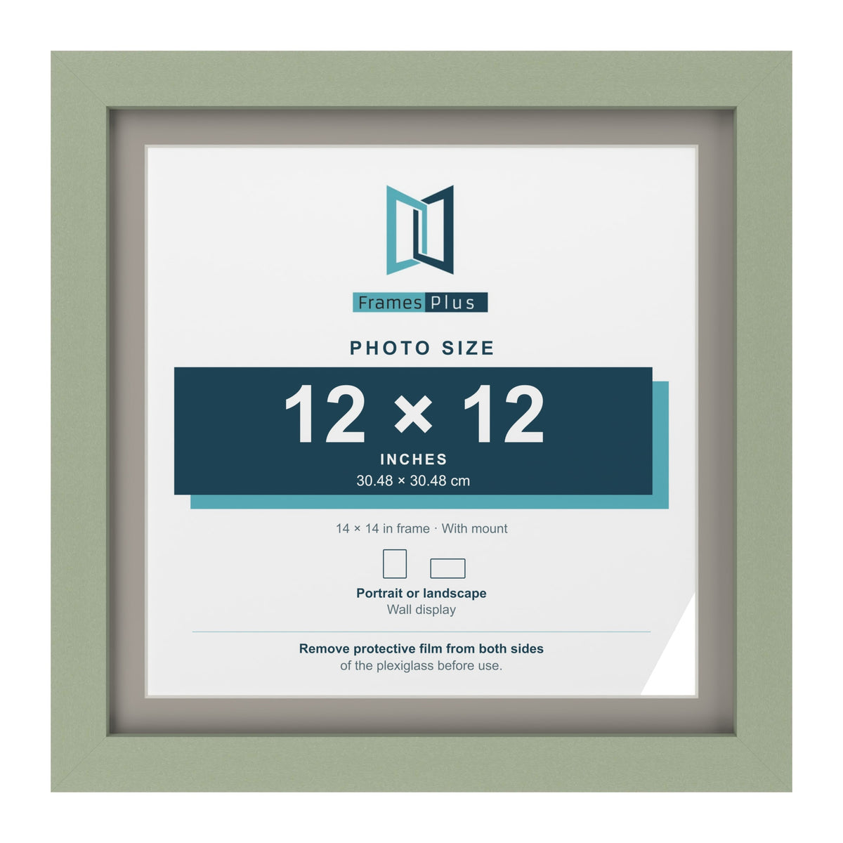 Green 14 x 14 inch picture frame with a Dawn Grey mount for a 12 x 12 inch photo
