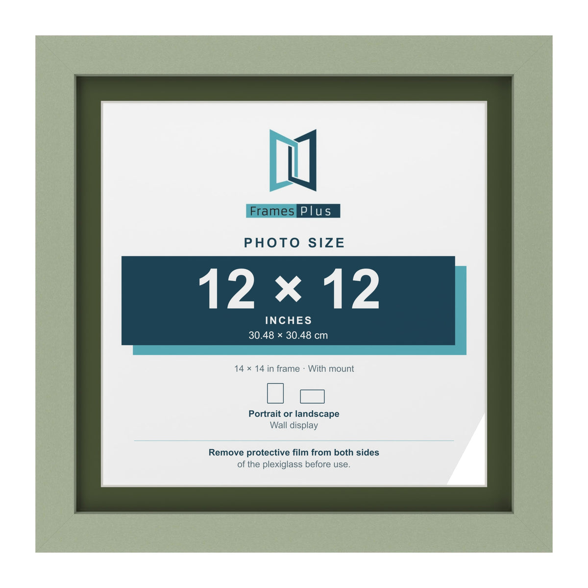 Green 14 x 14 inch picture frame with a green mount for a 12 x 12 inch photo