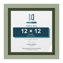 Green 14 x 14 inch picture frame with a green mount for a 12 x 12 inch photo