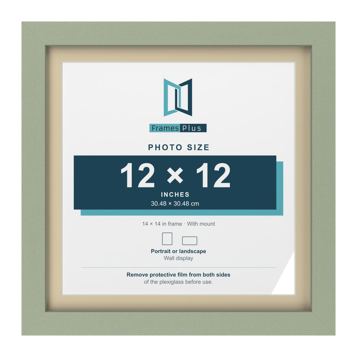 Green 14 x 14 inch picture frame with an ivory mount for a 12 x 12 inch photo