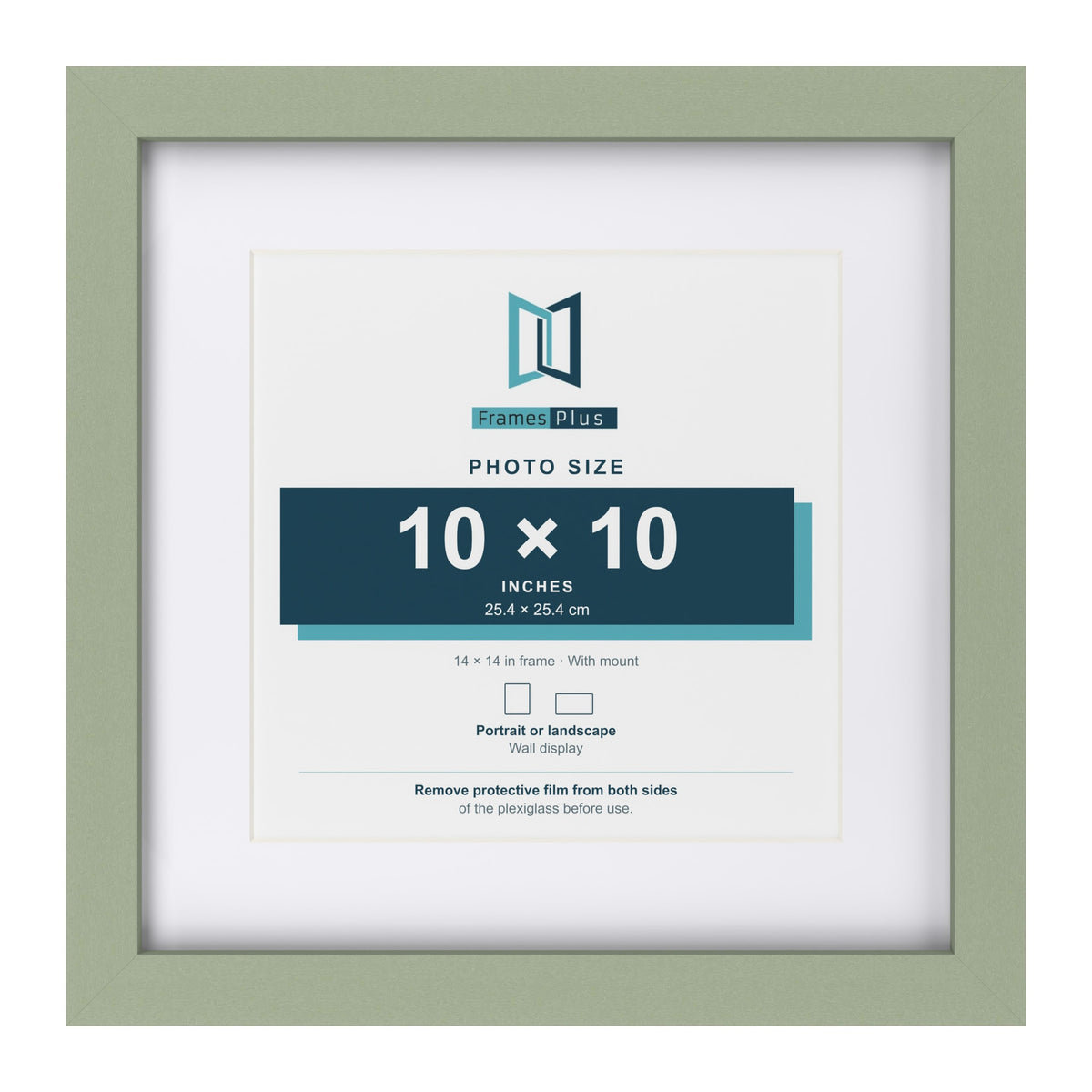 Green 14 x 14 inch picture frame with a white mount for a 10 x 10 inch photo