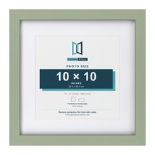 Green 14 x 14 inch picture frame with a white mount for a 10 x 10 inch photo