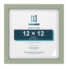 Green 14 x 14 inch picture frame with a white mount for a 12 x 12 inch photo