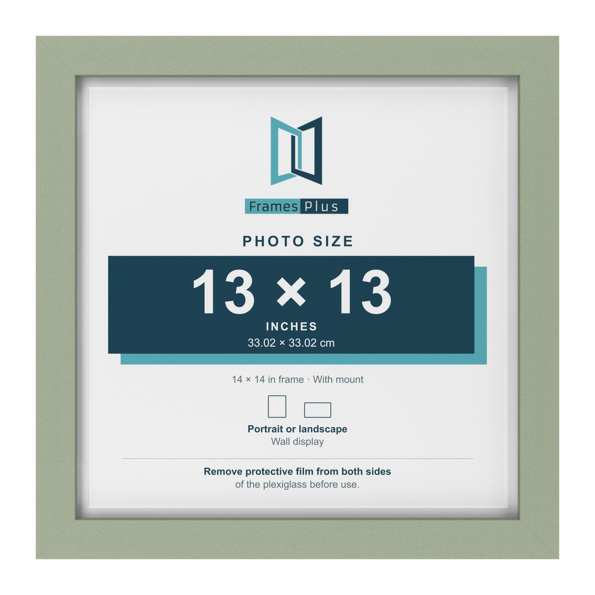 Green 14 x 14 inch picture frame with a white mount for a 13 x 13 inch photo