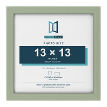 Green 14 x 14 inch picture frame with a white mount for a 13 x 13 inch photo