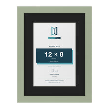 Green 16 x 12 inch picture frame with a black mount for a 12 x 8 inch photo