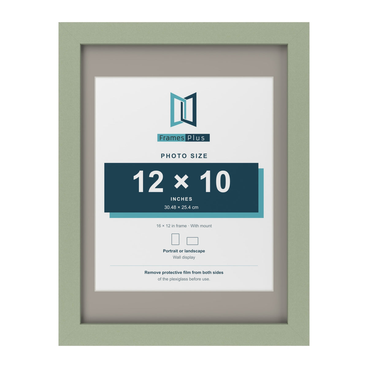 Green 16 x 12 inch picture frame with a Dawn Grey mount for a 12 x 10 inch photo