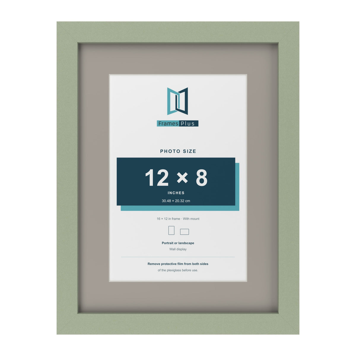 Green 16 x 12 inch picture frame with a Dawn Grey mount for a 12 x 8 inch photo