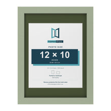 Green 16 x 12 inch picture frame with a green mount for a 12 x 10 inch photo